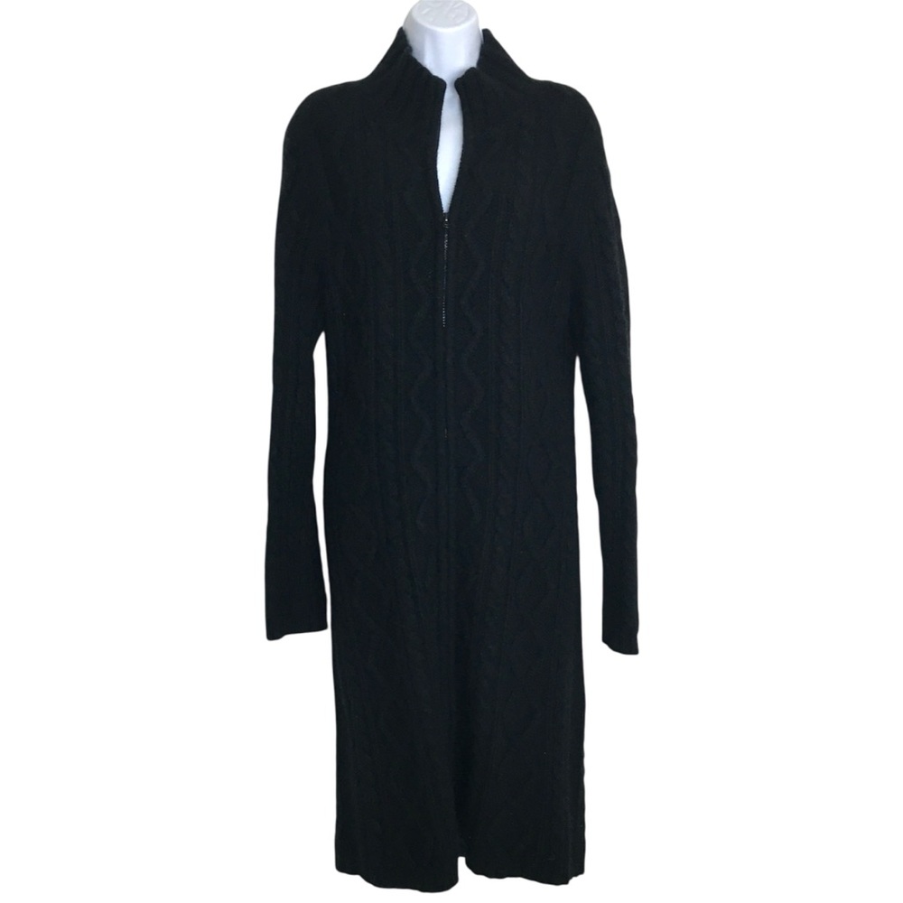 Vintage Moda International Lambswool Rabbit Hair Zip Dress Cable Knit Black